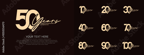 Anniversary logo set vector design, brown color for celebration event