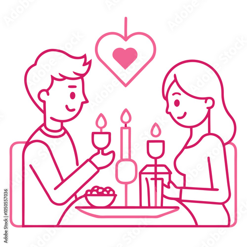 Valentine Candlelight Dinner Pink Outline.