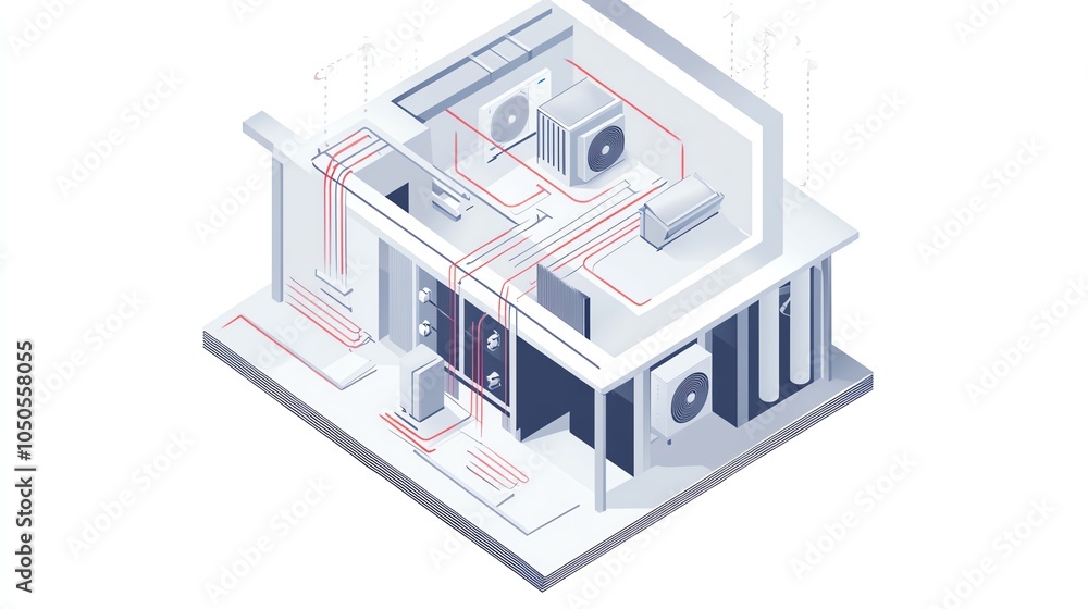 Crosssectional diagram, building ventilation setup, flat design illustration Crosssectional diagram, building ventilation setup, flat design illustration