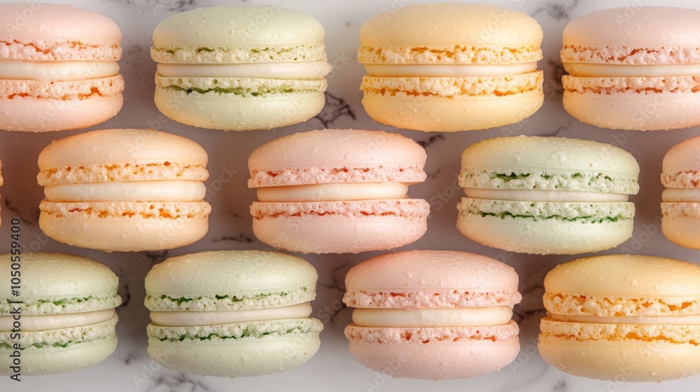 Colorful Macarons on a Marble Surface Colorful Macarons on a Marble Surface