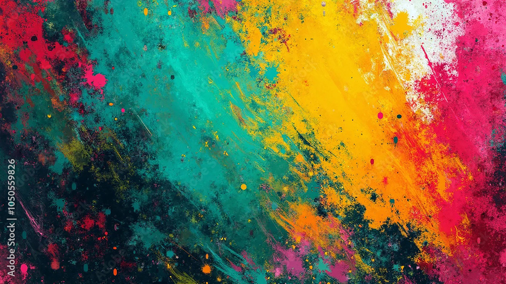 Fototapeta premium Colorful spray fluo paint digital art background, 16:9 widescreen, 300 dpi, with free space for text