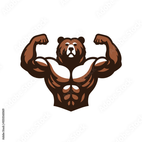 Shredded  bear grizzly bodybuilder flexing muscles sports logo mascot	