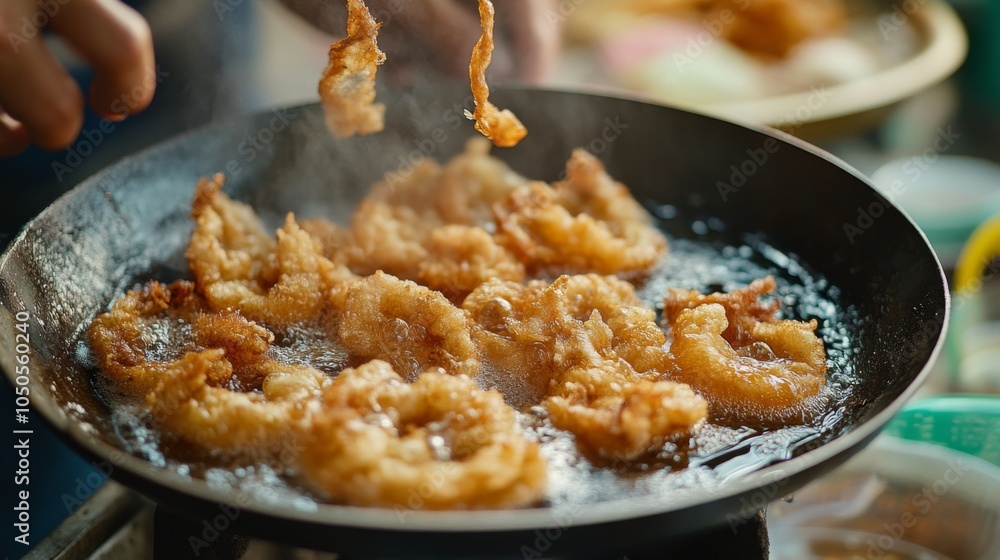 Crispy Shrimp Cooking in Frying Pan with Oil Crispy Shrimp Cooking in Frying Pan with Oil