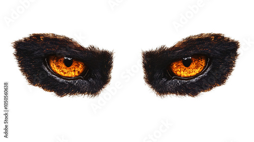 A pair of glowing, yellow eyes peer out from the darkness, with a menacing expression. Generative ai