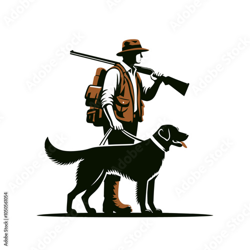 Dog hunting isolated  vector illustration	
