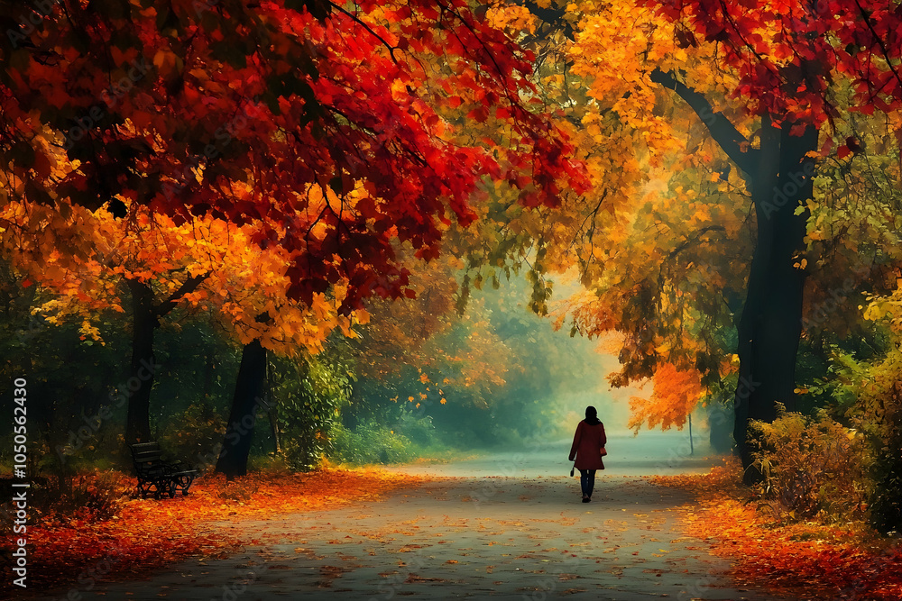 silhouette of a person walking in autumn park silhouette of a person walking in autumn park