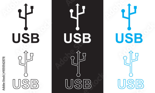 USB icon. isolated on white and black background. Vector illustration. EPS 10