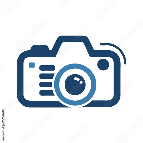 Camera icon: photography equipment symbol on white background with copy space