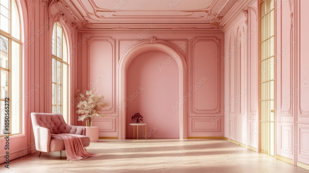 Charming vacant luxury room in pink gold shades Charming vacant luxury room in pink gold shades
