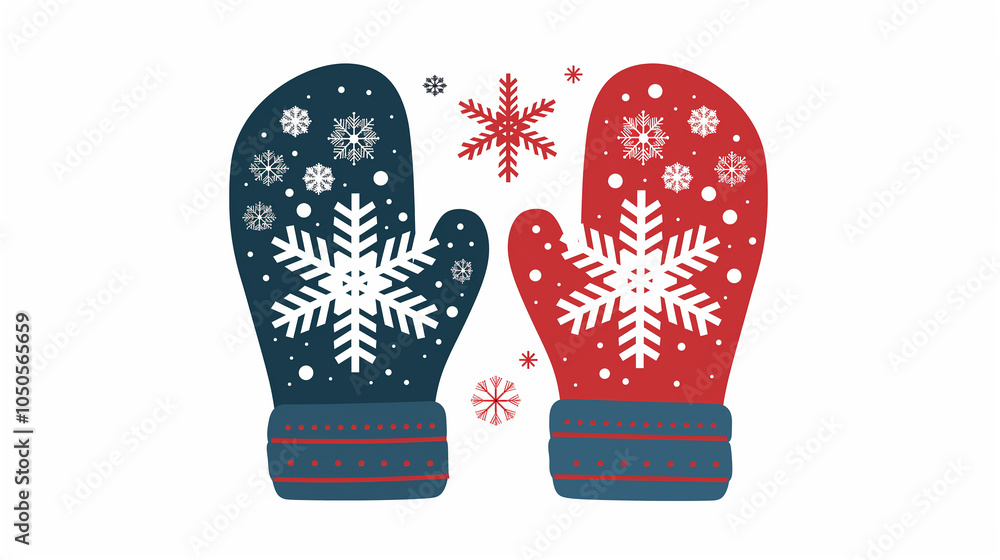 Fototapeta premium Winter Mittens With Snowflake Pattern Design