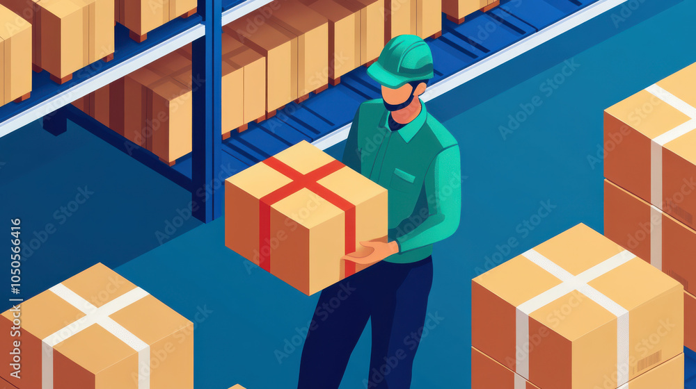 Efficient worker placing packages on shelves in warehouse Efficient worker placing packages on shelves in warehouse