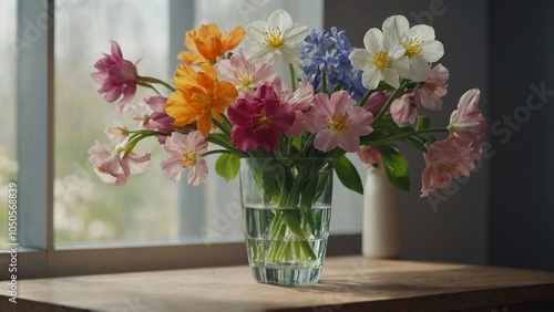 Wallpaper Mural Glass of fresh spring flowers in vase. Generative AI Torontodigital.ca