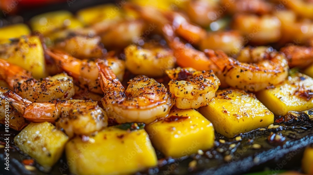 Grilled Shrimp and Pineapple Skewers on a Platter Grilled Shrimp and Pineapple Skewers on a Platter