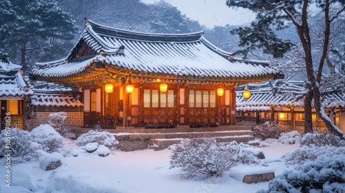 Wallpaper Mural Traditional Korean House in Winter Torontodigital.ca