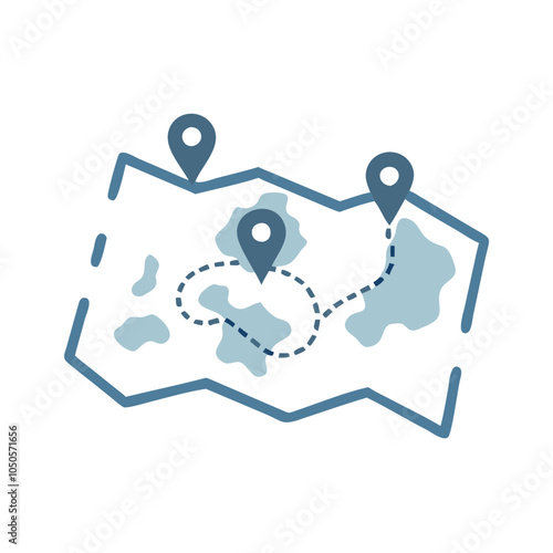 Stylized map illustration with location pins for travel and navigation concepts