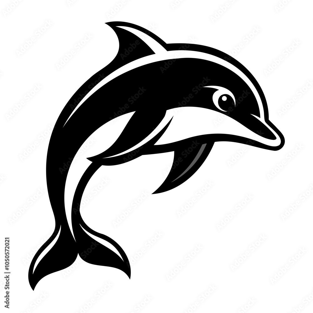 Fototapeta premium Dolphin vector illustration black silhouette with transparent background