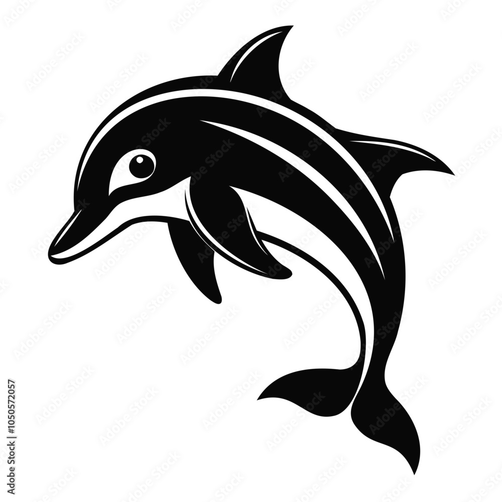 Fototapeta premium Dolphin vector illustration black silhouette with transparent background