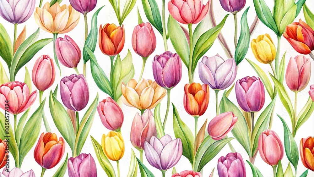 Obraz premium watercolor tulip seamless pattern