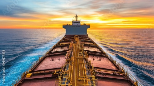 A large cargo ship filled with grain sailing across the ocean, symbolizing the global network of grain transportation.