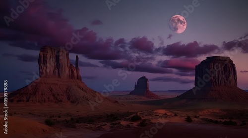 Monument Valley under a full moon.