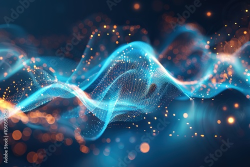 Dynamic blue particle wave. modern conceptual sound visualization. Digital structure of the wave flow of luminous particles. stock design