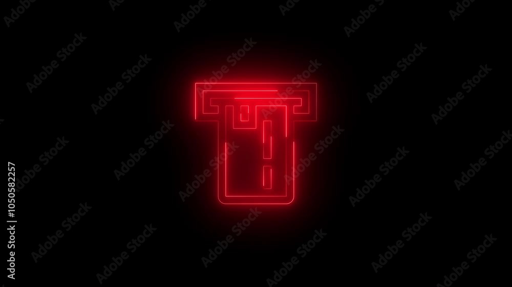Neon chip card credit card reader icon glowing black background animation Neon chip card credit card reader icon glowing black background animation