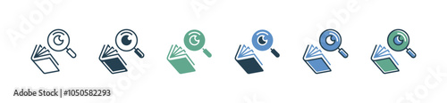 magnifier zoom open book icon set education research study literature writing vector illustration for web and app
