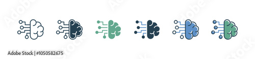 artificial brain tech innovation icon set smart robot mind future AI business signs vector illustration