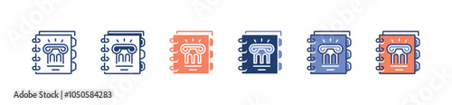 history book study ancient roman building icon set school learning historic, literature, law, financial journal signs vector illustration