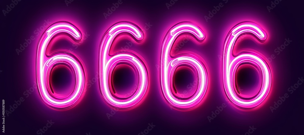 Neon Purple 6666 Numbers Sign on a Dark Background, Glowing Light, Numerology Concept Neon Purple 6666 Numbers Sign on a Dark Background, Glowing Light, Numerology Concept