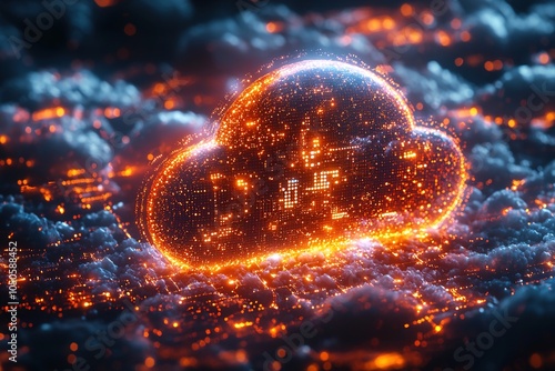 A professional cloud computing logo design with a glowing particle ring circle, conveying a sense of advanced technology and reliability