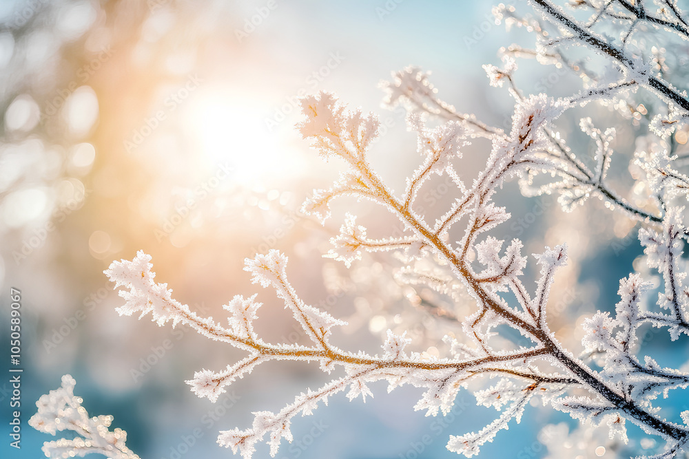 Frost-covered trees on a crisp winter morning with sunlight highlighting ice crystals in a peaceful, tranquil scene
Frost-covered trees on a crisp winter morning with sunlight highlighting ice crystals in a peaceful, tranquil scene
