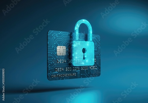 Credit card with glowing digital padlock ensuring secure online payments and protecting financial data