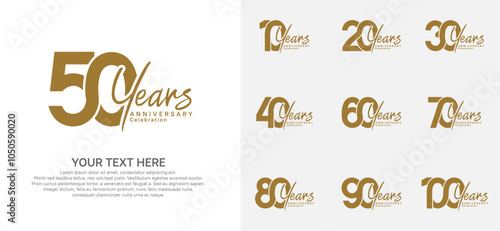 Anniversary logo set vector design, brown color for celebration event