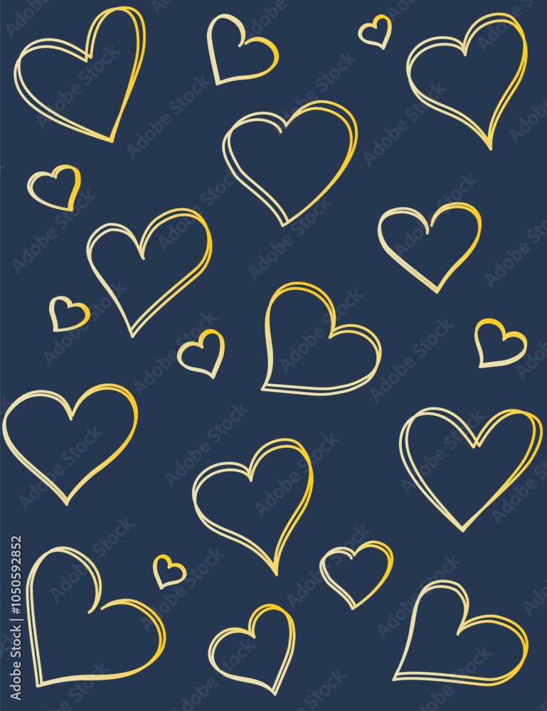 Hand-drawn beige hearts on a blue background. Vector set of icons. pattern of hearts, packaging, design. Eps 10 Hand-drawn beige hearts on a blue background. Vector set of icons. pattern of hearts, packaging, design. Eps 10