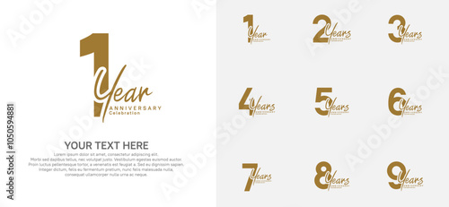 Anniversary logo set vector design, brown color for celebration event