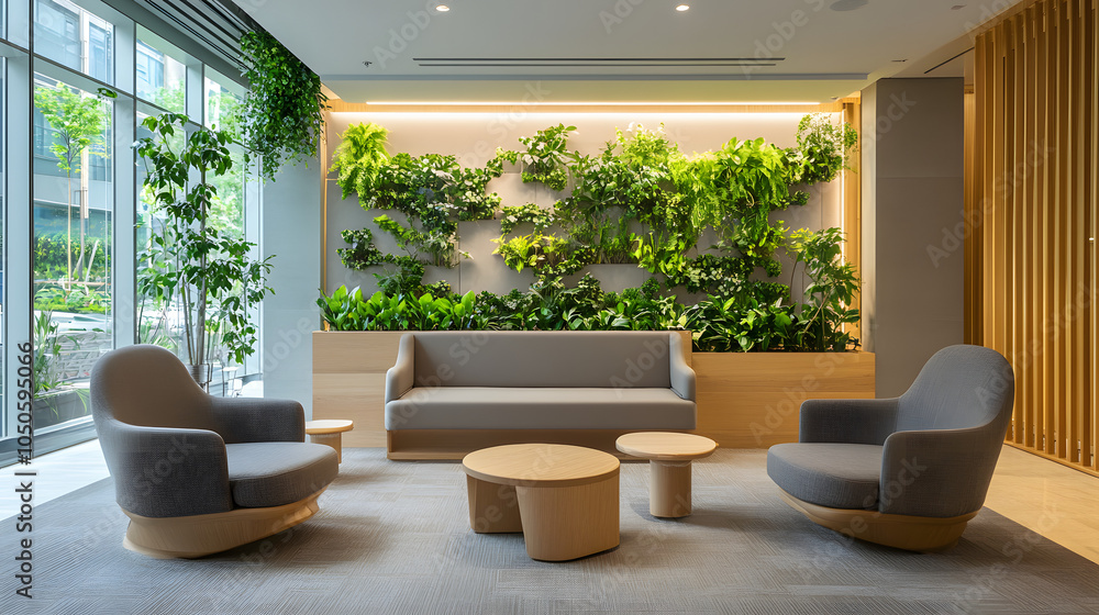 Fototapeta premium Serene Corporate Wellness Lounge with Soft Ambiance