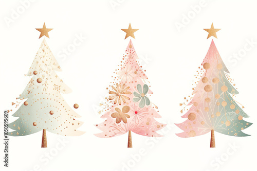 pastell colored abstract christmas trees, christmas background, christmas card, various trees