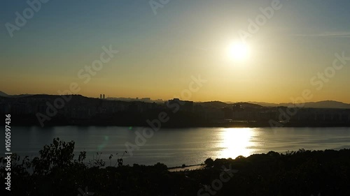 cityscape at sunset over the river side, seoul, korea