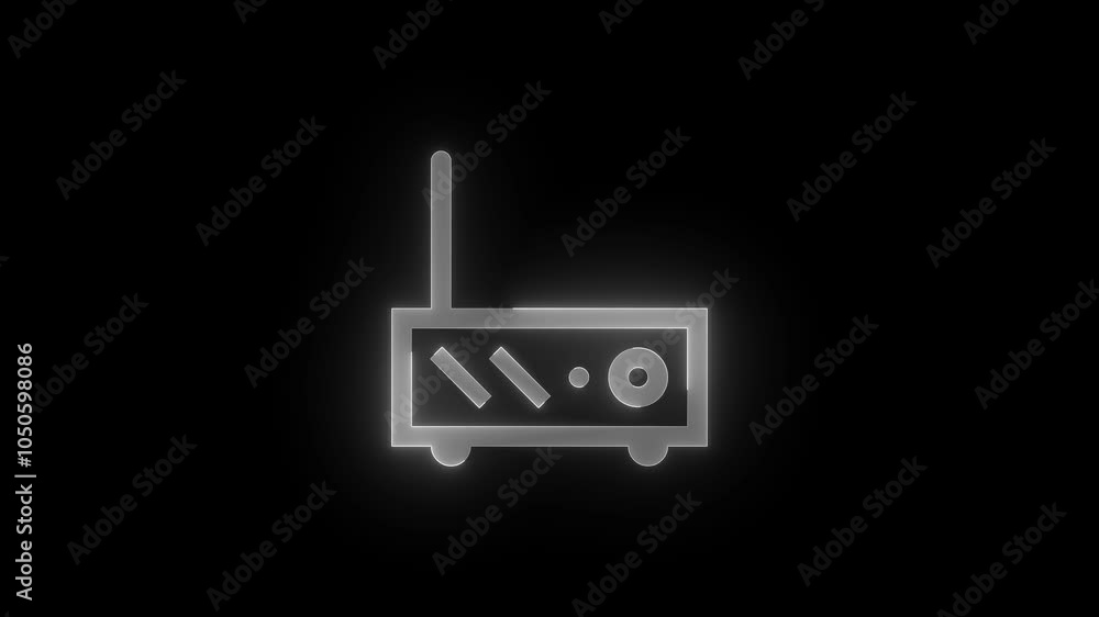 Radio receiver stroke icon glowing neon animation Radio receiver stroke icon glowing neon animation