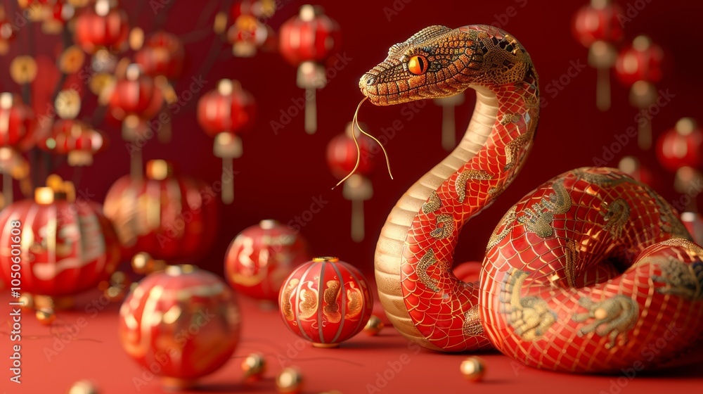 gold snake with red accents, symbolizing Chinese New Year 2025 . ai generated gold snake with red accents, symbolizing Chinese New Year 2025 . ai generated