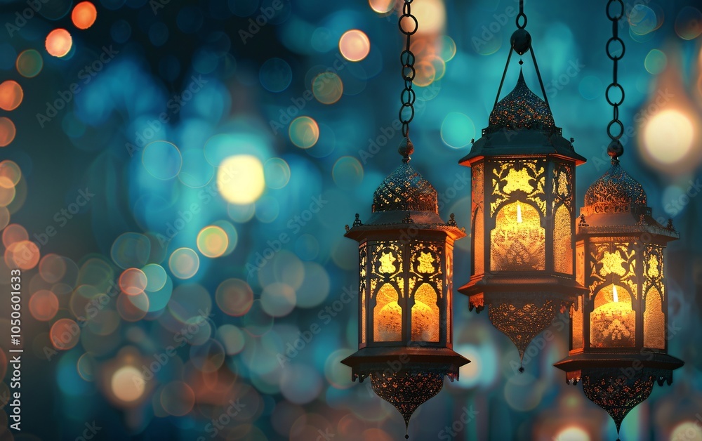 Obraz premium Lantern ramadan islamic eid mubarak eid al adha background