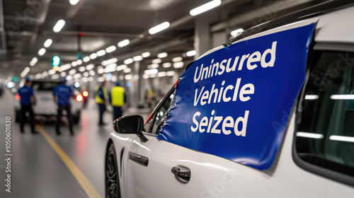 Uninsured vehicle seized in parking garage, highlighting enforcement actions