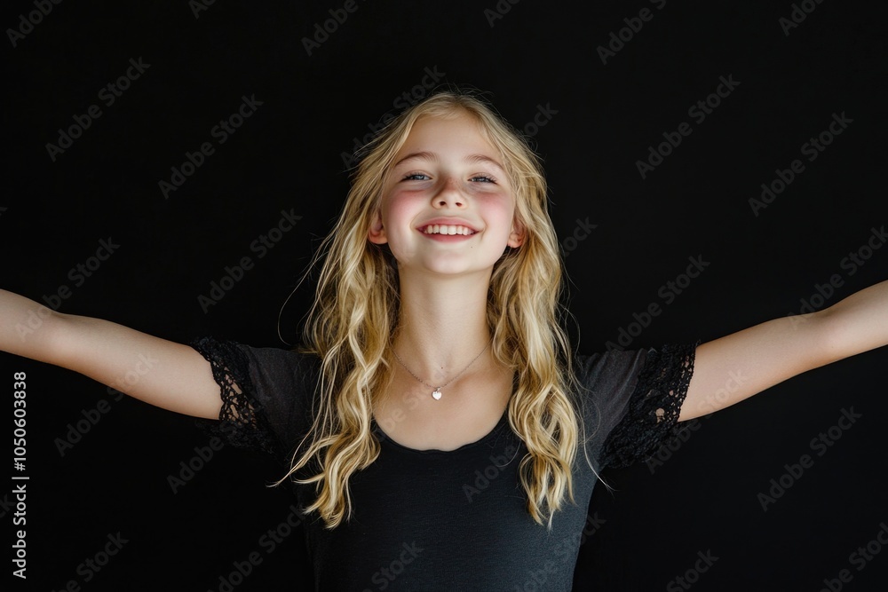Young girl spreading her arms wide open Young girl spreading her arms wide open