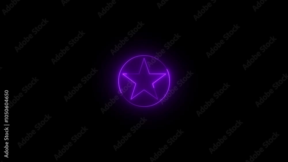 Neon circled star icon glowing black background animation Neon circled star icon glowing black background animation