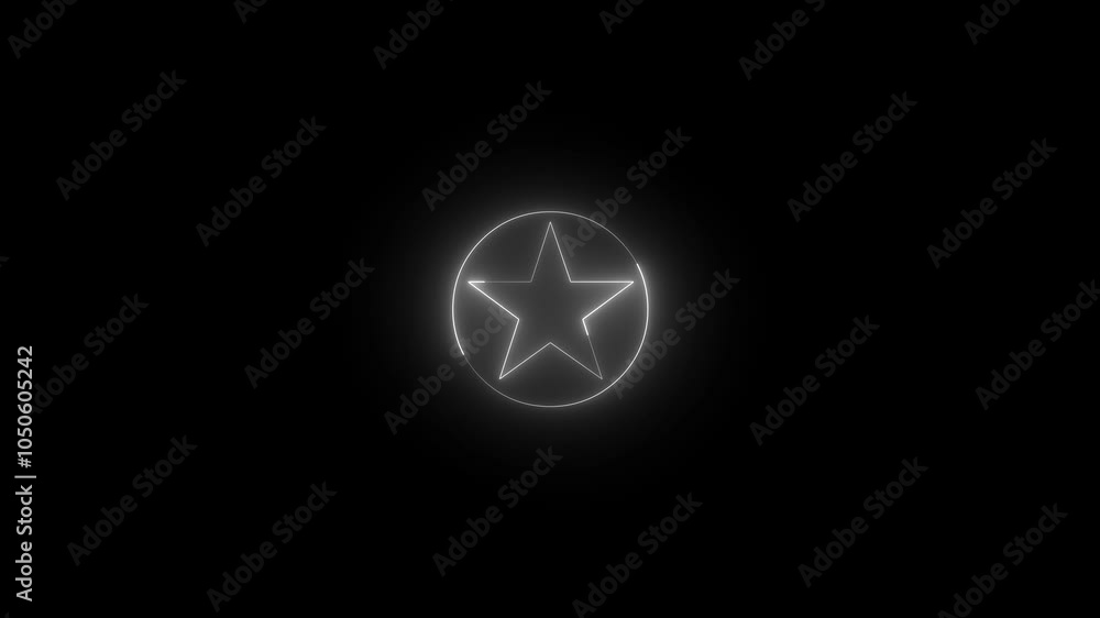 Neon circled star icon glowing black background animation Neon circled star icon glowing black background animation