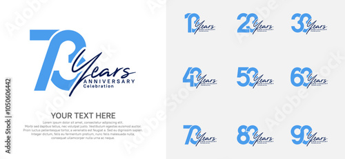 Anniversary logo set vector design, blue and black for celebration event photo