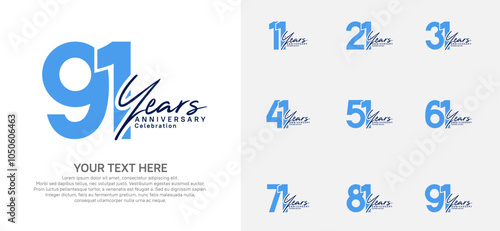 Anniversary logo set vector design, blue and black for celebration event