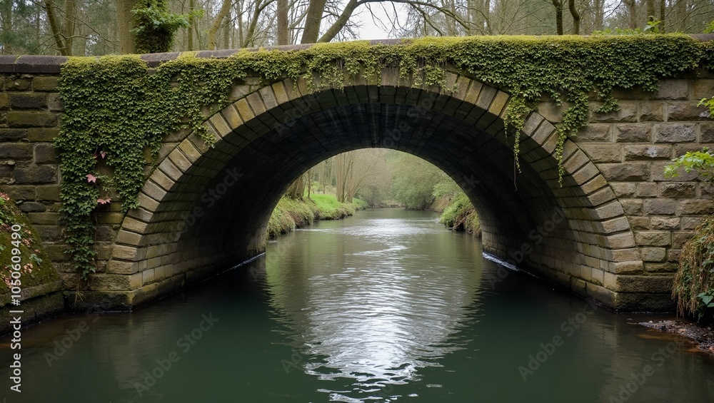 Serenity found under an ivy covered stone arch bridge over a tranquil river Serenity found under an ivy covered stone arch bridge over a tranquil river