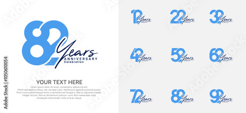 Anniversary logo set vector design, blue and black for celebration event